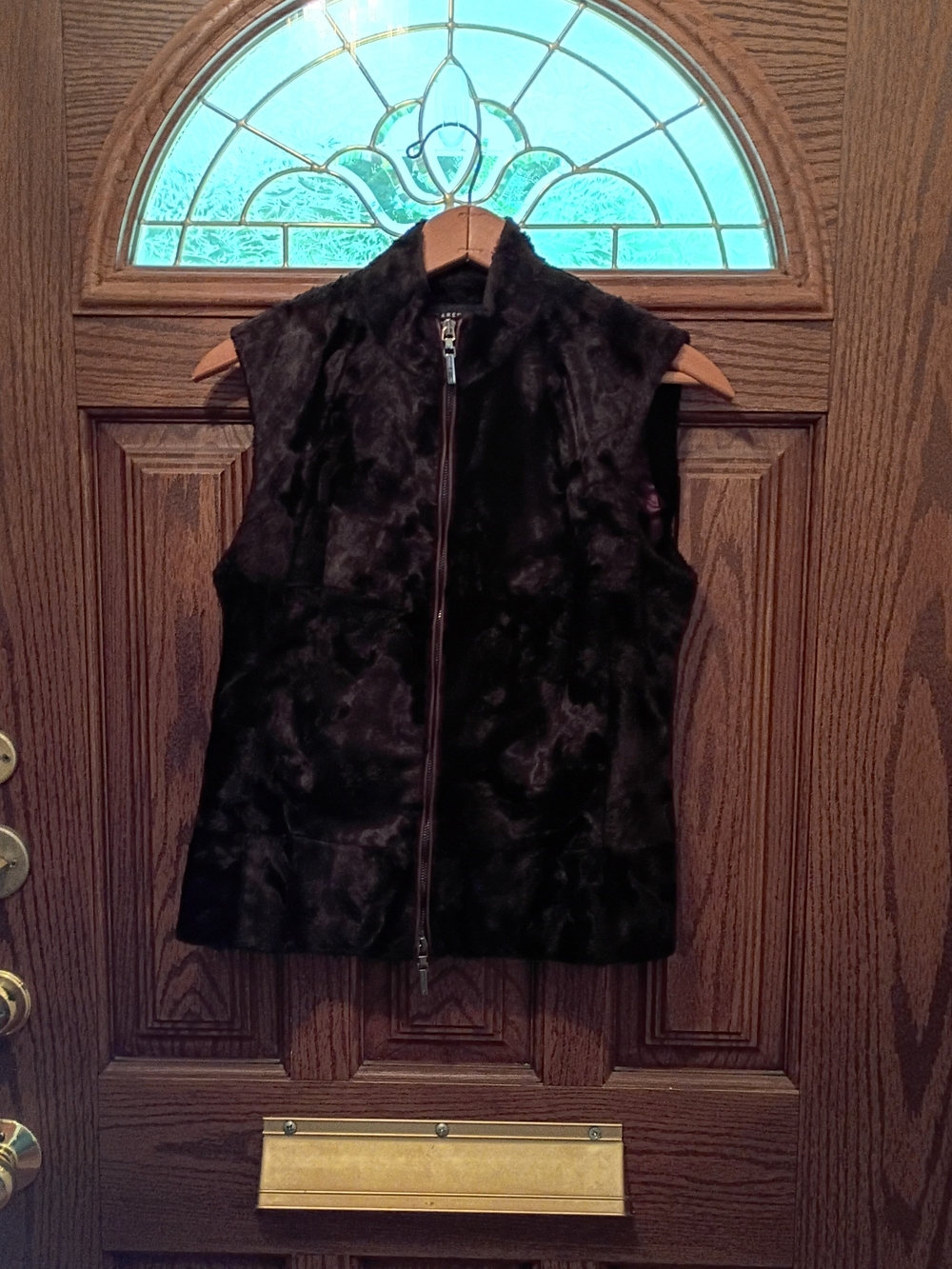 Vintage Karen Millen Vest Women's Size 10 Brown Faux Fur Zip Front Sleeveless